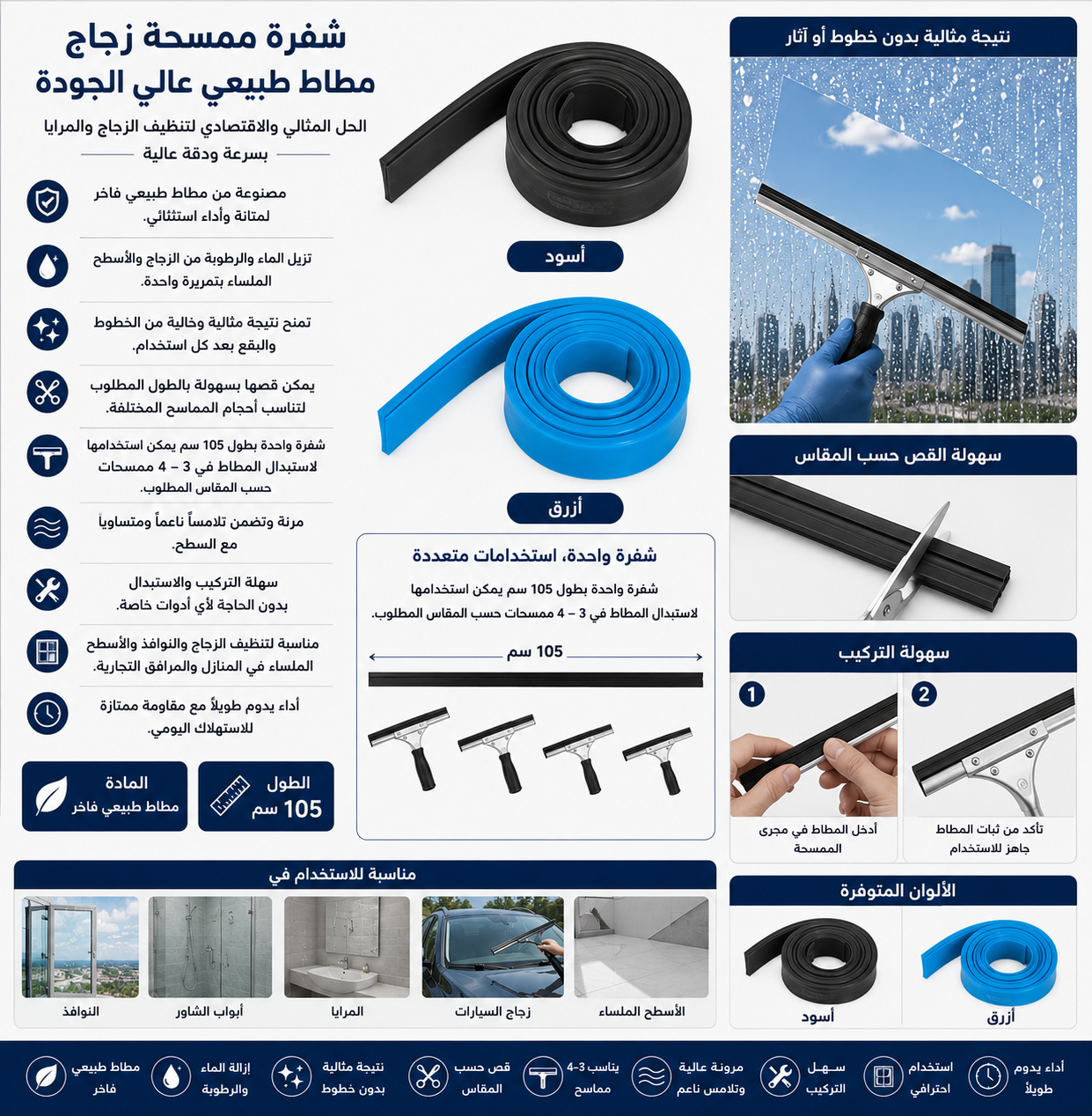 Professional Rubber Squeegee Blade Refill - الصورة 2