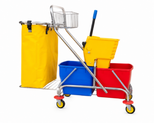 Stainless Steel Janitorial Cleaning Trolley with Dual Buckets, Wringer & Bag