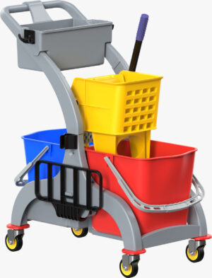Dual-Bucket Janitorial Cleaning Trolley with Wringer & Tool Holder