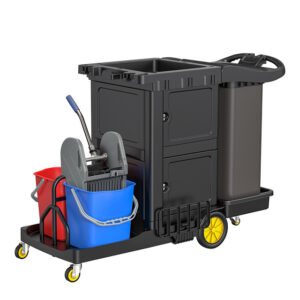 Janitorial Cleaning Trolley with Cabinet, Dual Buckets & 120L Covered Bag
